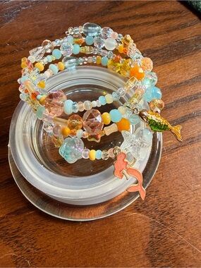 Multicolor Beaded Mermaid Charm Wrap Bracelet - Pastel Sea Tones